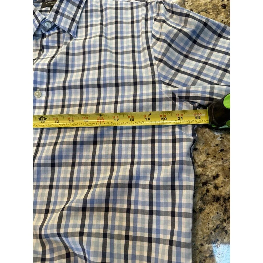 Banana Republic Non-Iron‎ Untucked Fit Shirt L Blue Plaid 100% Cotton